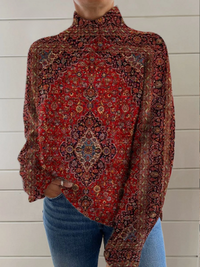 Grace | Pullover a Collo Alto con Stampa Vintage Ornata