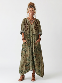 Aleta | Abito Midi Oversized con Ricamo e Bottoni Frontali
