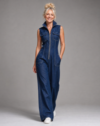 Samantha | Salopette in denim senza maniche con zip frontale