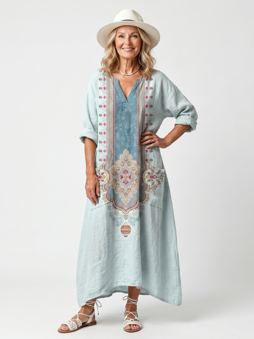 Kassiani | Abito midi oversized con pannello decorato ricamato