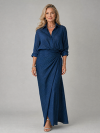 Mirque™ Abito Maxi a Maniche Lunghe con Scollo Incrociato