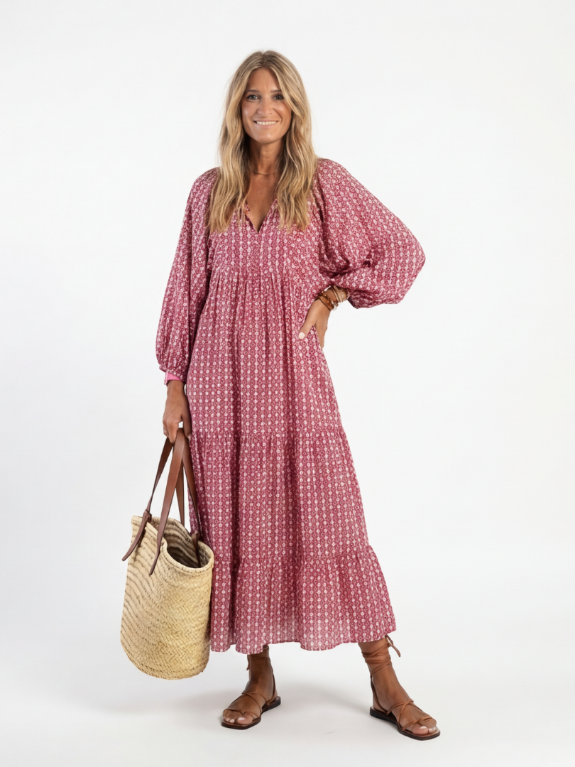Arlette | Vestito Midi a Maniche Lunghe con Stampa Geometrica