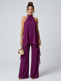 Zareen | Top Tunica Asimmetrica con Pantaloni a Gamba Larga