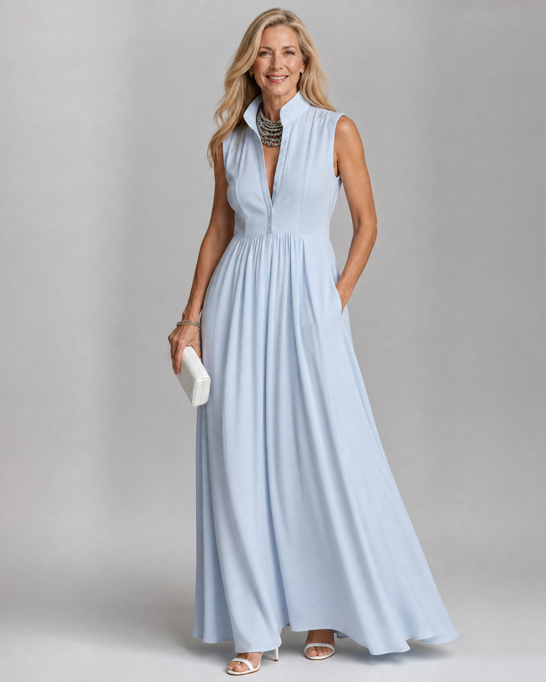 Virelia | Abito Maxi Fluttuante Senza Maniche con Collo
