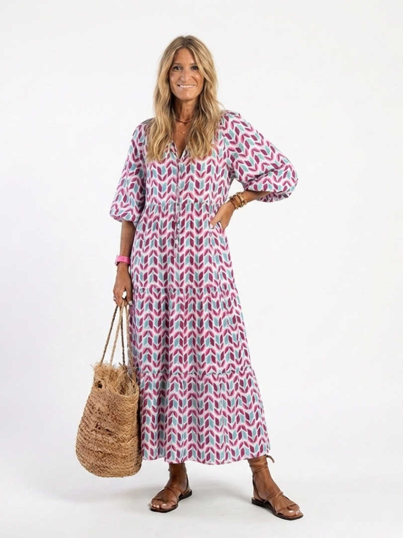 Mireya | Vestito midi a maniche lunghe con stampa geometrica