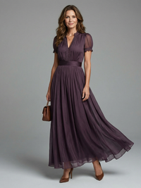 Elia | Abito Maxi con Vita Arricciata e Scollatura a Chiave