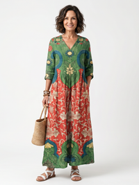 Sloane | Vestito Midi con Stampa Mista e Scollo a V