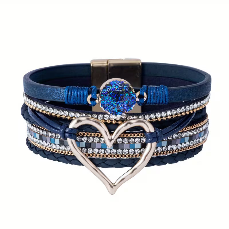 Georgia - Bracciale in Pelle a Strati con Cuore Bohemien
