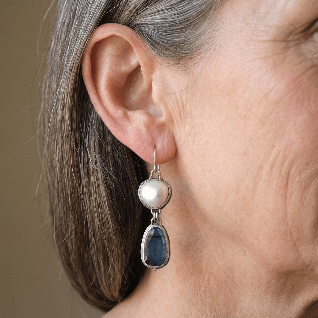 Orecchini Vintage in Pietra Blu e Perla
