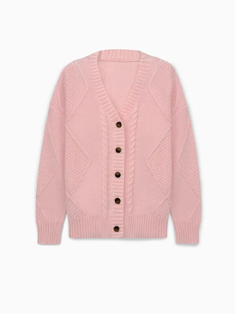 Cardigan Casual a Maglia Cable Colorato per Donne