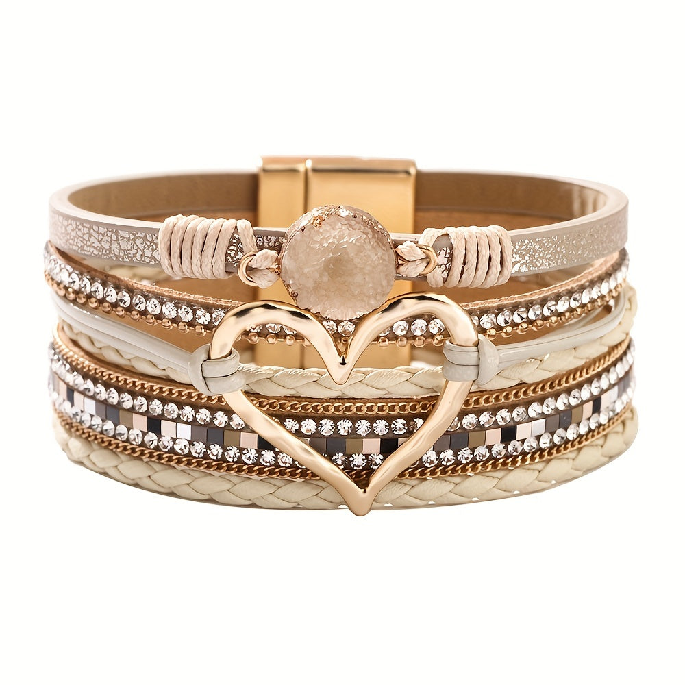 Georgia - Bracciale in Pelle a Strati con Cuore Bohemien