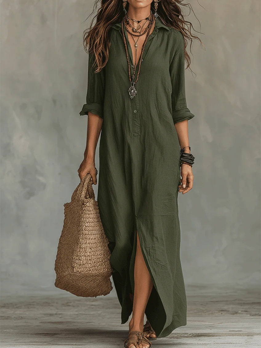 Nadia | Black Button-Front Maxi Dress