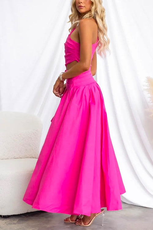Abito Maxi Swing con Spalla Scoperta e Orlo Alto-Basso
