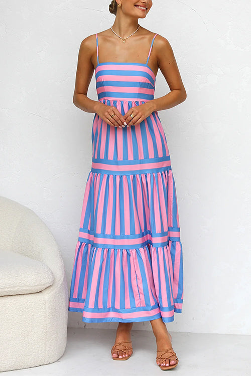 Abito Maxi a Strisce con Spalline Sottile Margovil
