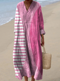 Marisol | Boho Maxi Dress with Fuchsia Colorblock