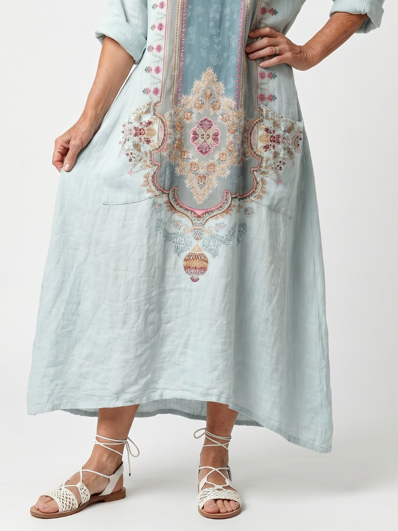 Kassiani | Abito midi oversized con pannello decorato ricamato