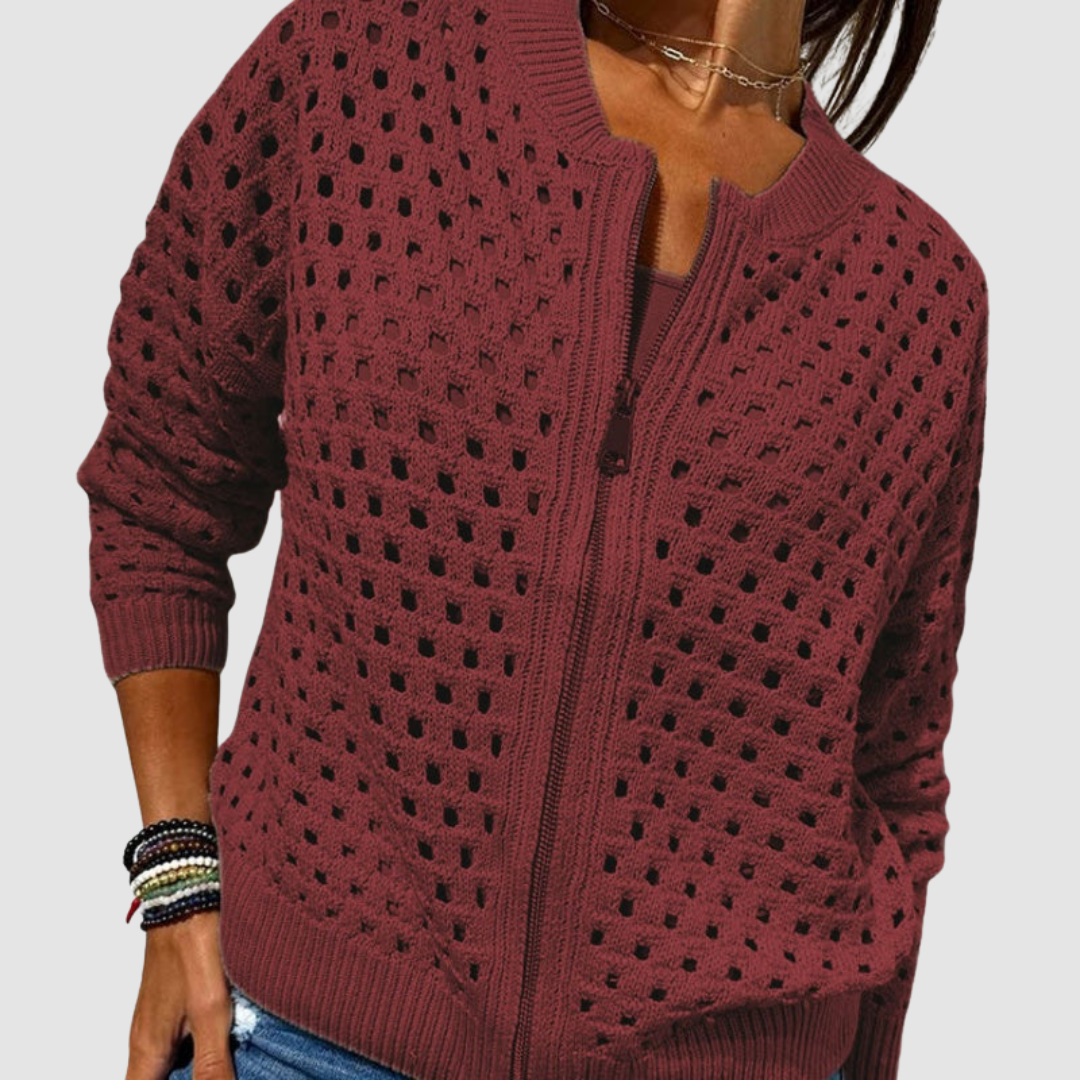 Delia | Cardigan Traforato con Zip – Lucia Toscana