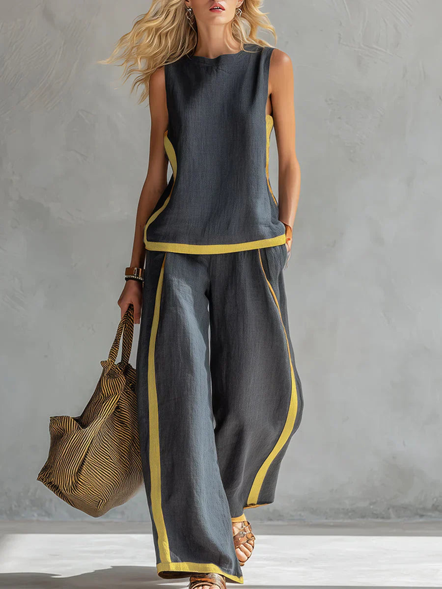 Ursula - Set Elegante e Casual di Gilet e Pantaloni con Finiture Bicolore