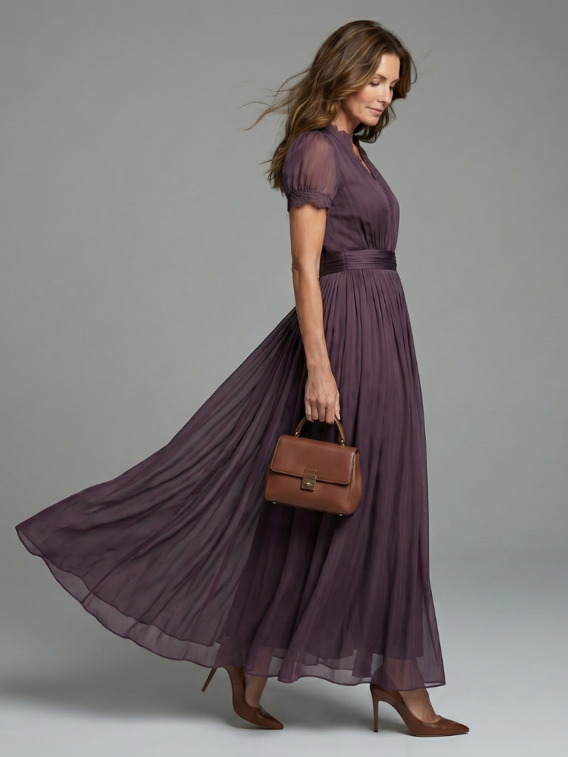 Elia | Abito Maxi con Vita Arricciata e Scollatura a Chiave