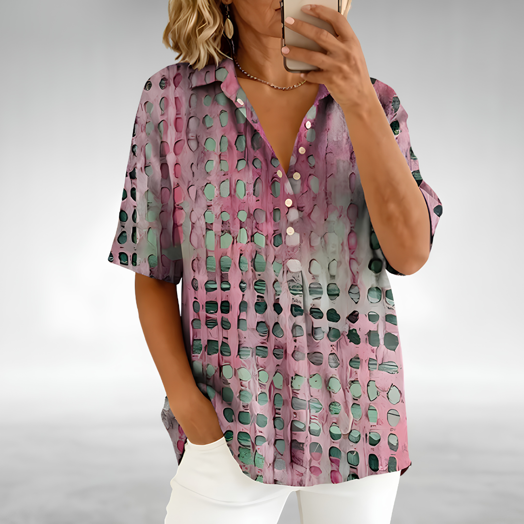 Melody | Blusa corta a maniche corte con pois astratti