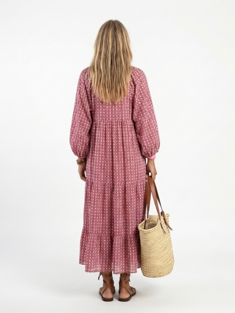 Arlette | Vestito Midi a Maniche Lunghe con Stampa Geometrica