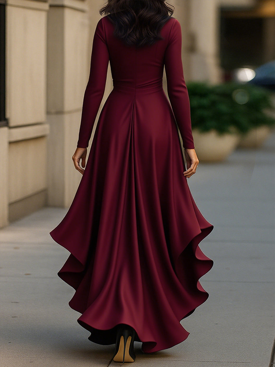 Palma | Abito Maxi in Satin Drappeggiato con Dettagli a Rouches