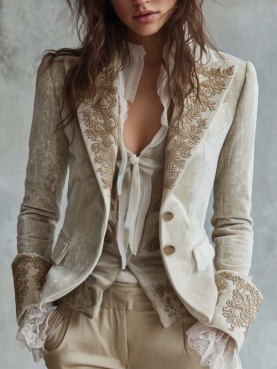 Blazer Su Misura Ricamato In Avorio Per Donne
