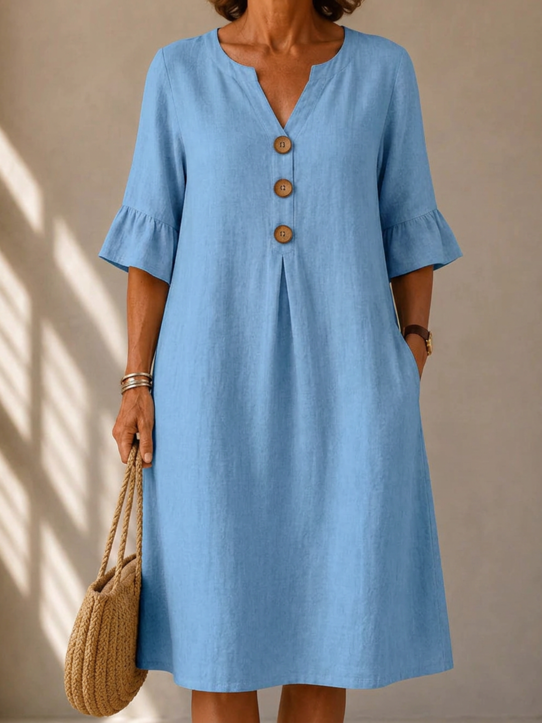 Maya | Buttoned Midi Dress with Pleated Front
