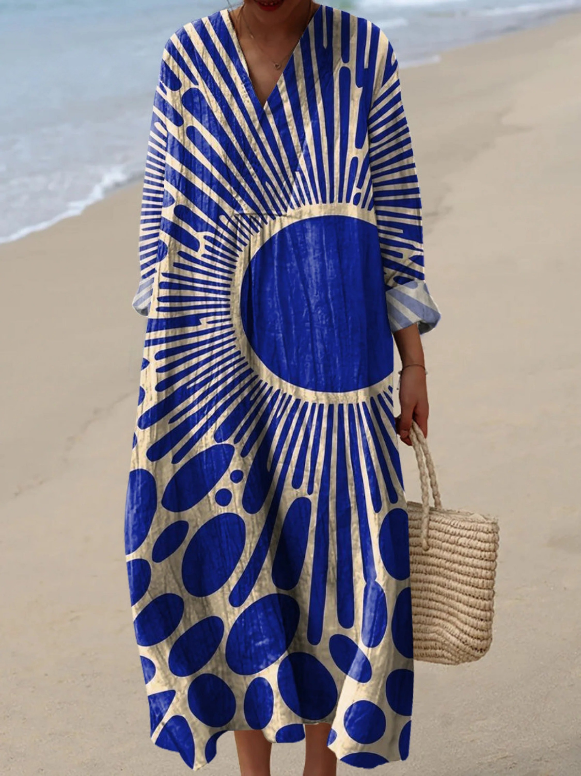 Nora | Maxi Boho Dress, Cobalt Sun Print