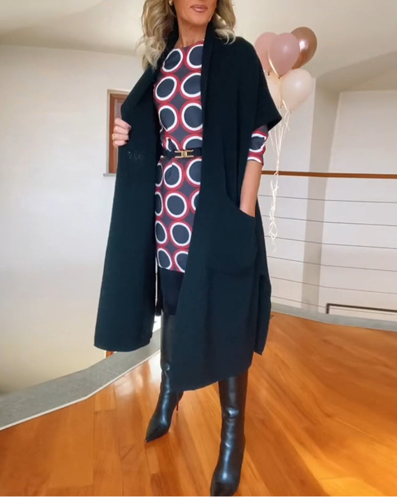 Cardigan Casual con Maniche Corte e Tasche