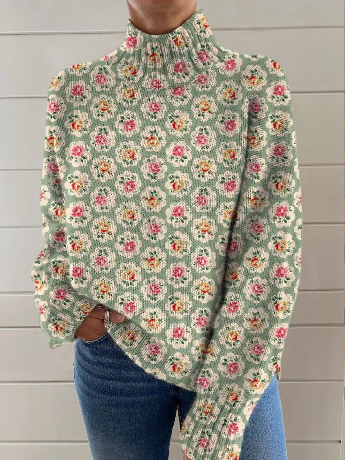 Marlowe | Maglione Floreale con Collo Alto