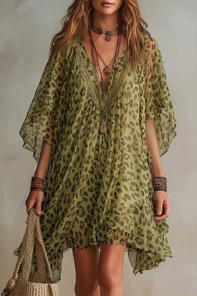 Auroreh | Flowing Chiffon Leopard Print Dress