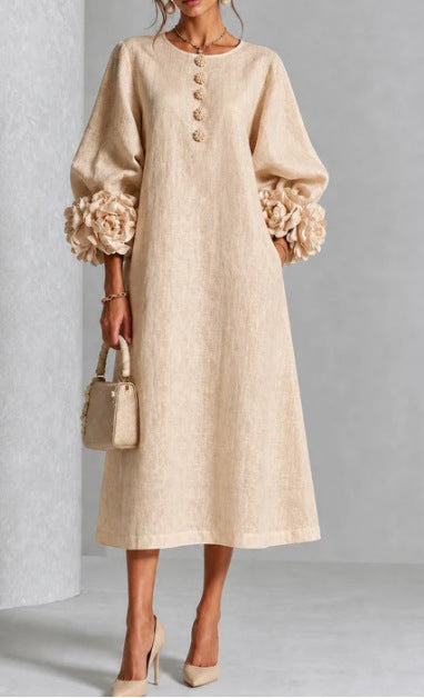 IVY | Abito Midi Floreale con Maniche a Cuffia a Rosa