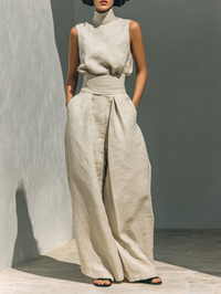 Maria™ | Set completo con top a canotta e pantaloni larghi in cotone e lino