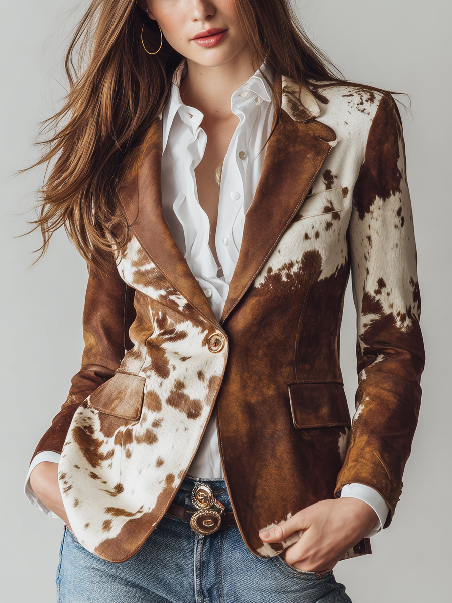Blazer Eco Friendly con Stampa Vintage di Mucca per Donne
