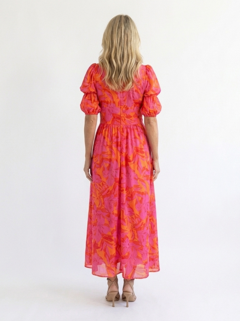 Willow | Vestito Midi a Maniche Puff con Scollatura a V Floreale
