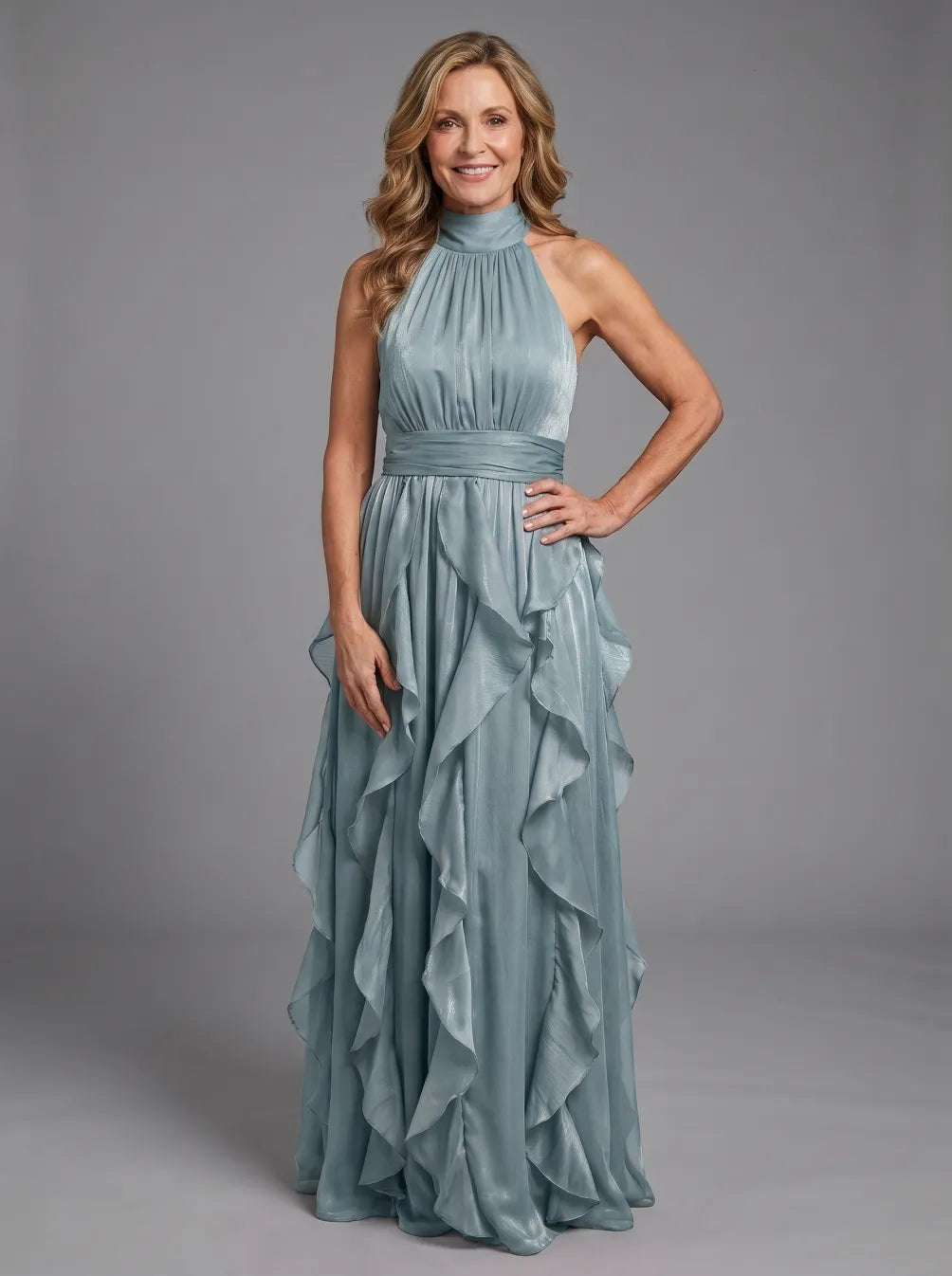 Orea™ Abito Maxi con Collo Alto e Rouches Raccoglitore