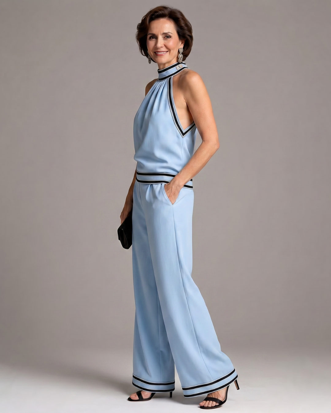 Zephyrine | Jumpsuit a Gamba Larga con Scollo Halter e Bordo a Contrasto
