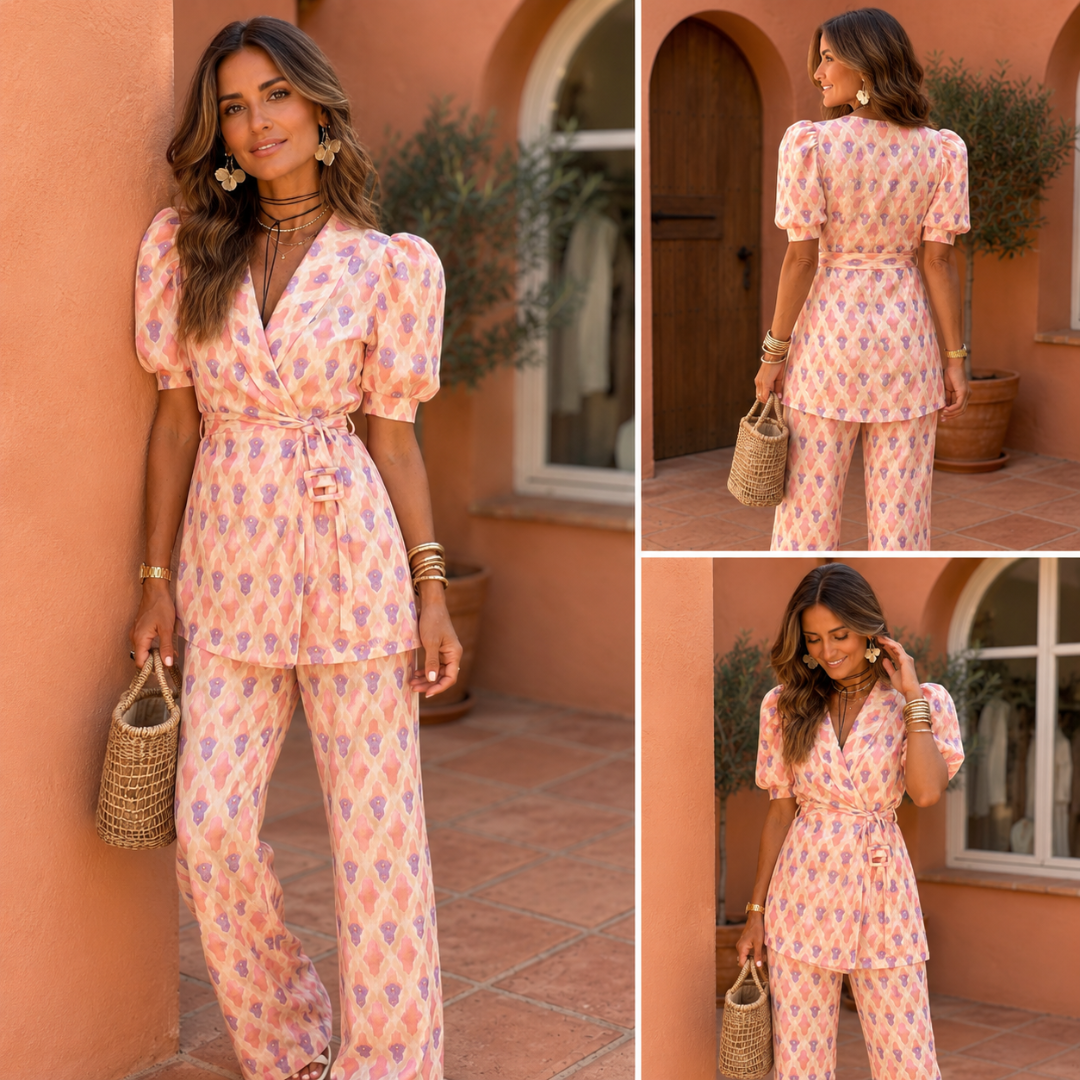Araceli | Set stampato con blazer e pantaloni a zampa