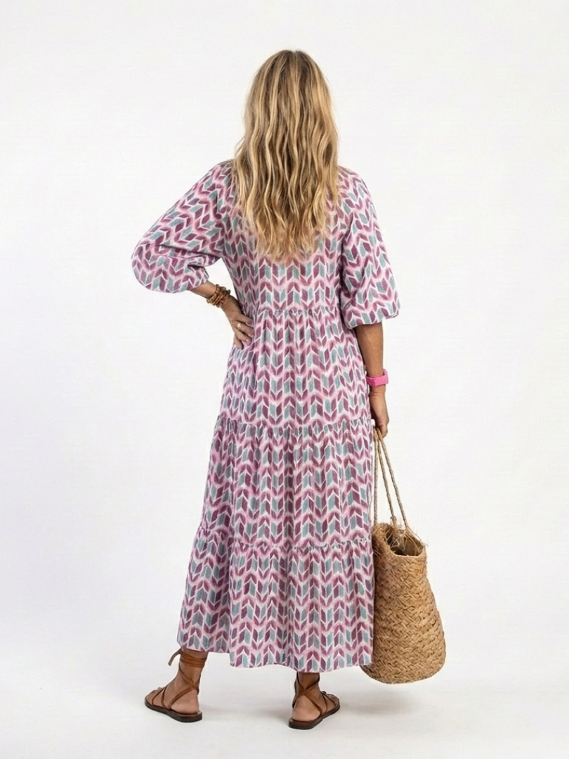 Mireya | Vestito midi a maniche lunghe con stampa geometrica