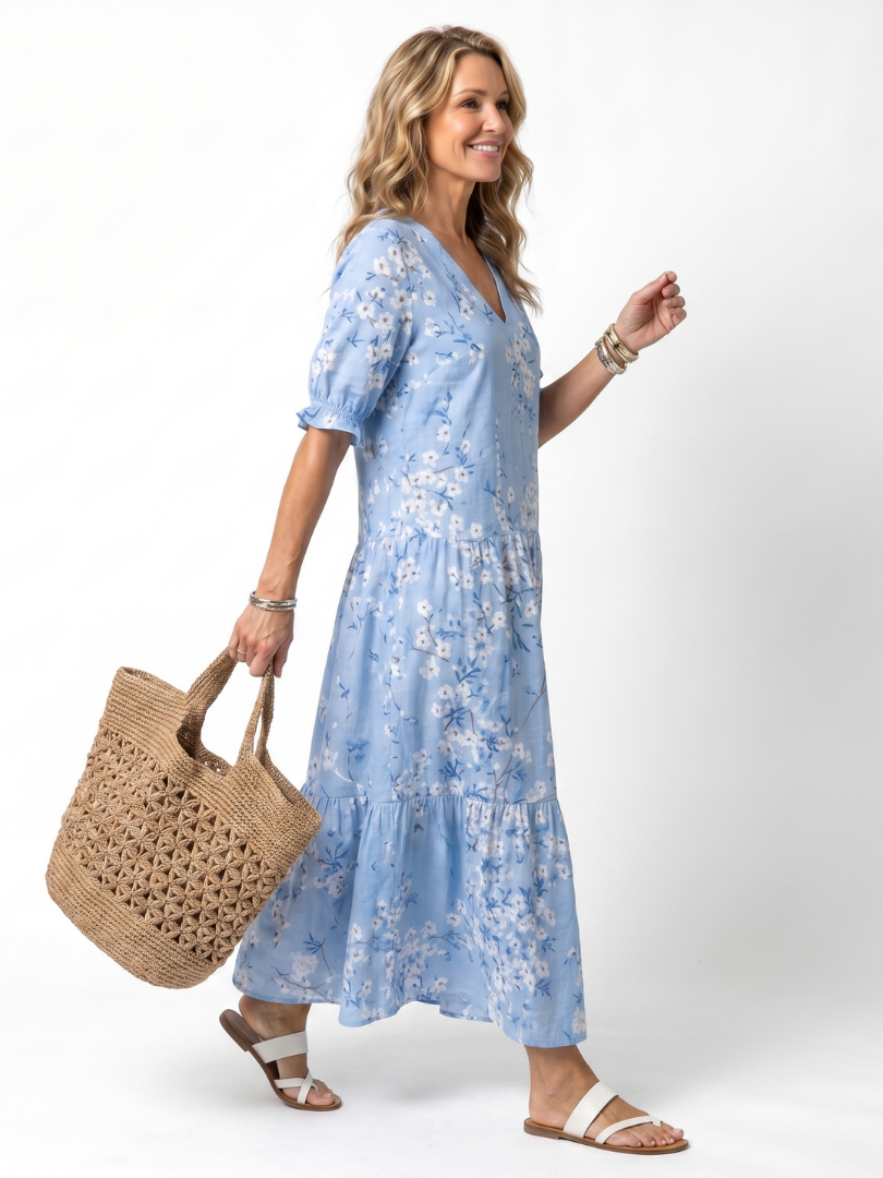 Alora | Abito Midi con Stampa Floreale e Nastro a Frange