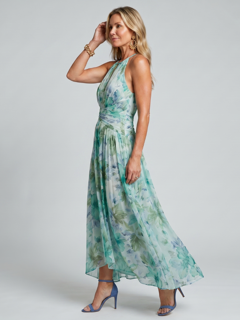 Portia™ Abito Midi con Scollo All'Americana e Fantasia Floreale Pieghettata