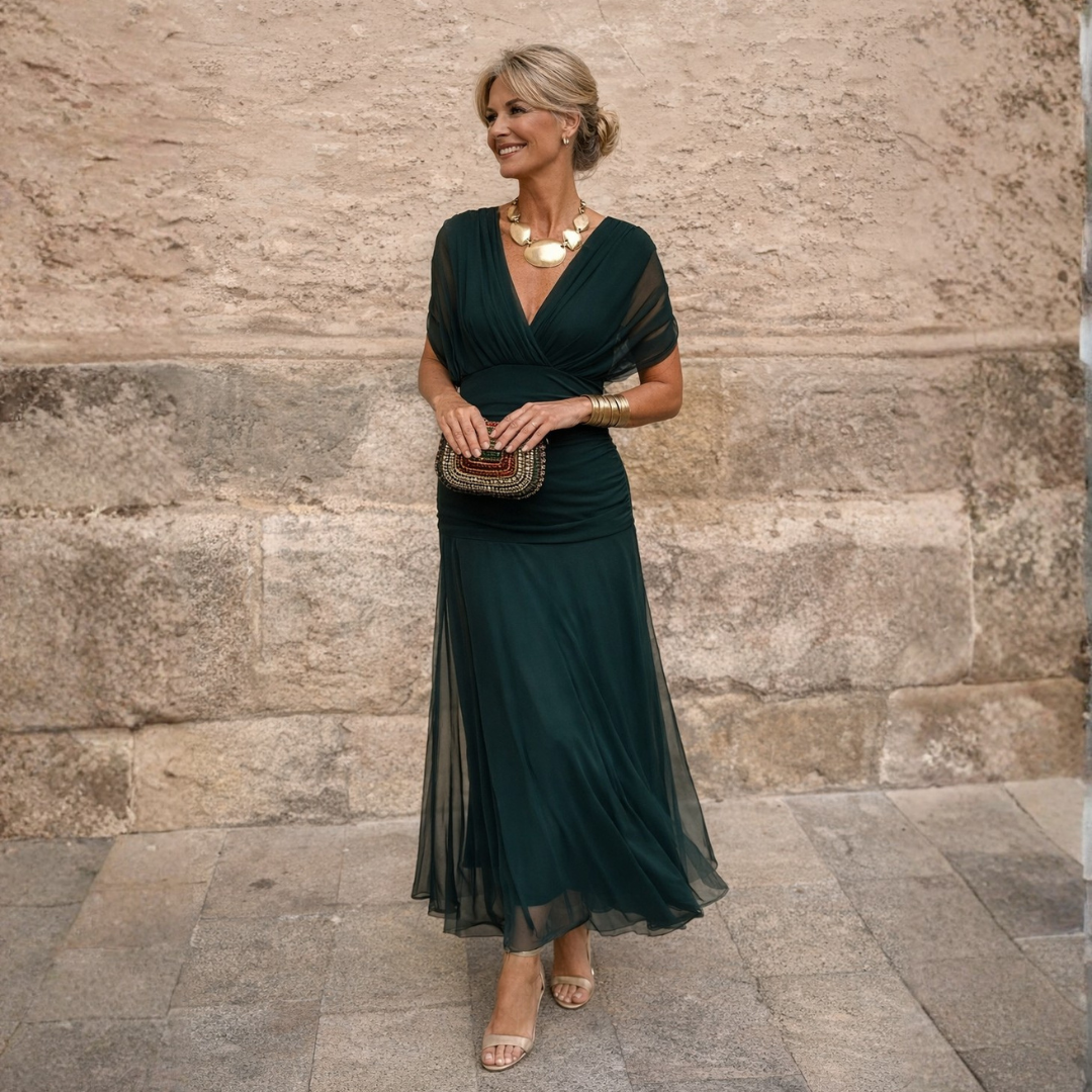 Mikaela | Long Dress with Off-the-Shoulder Sleeves