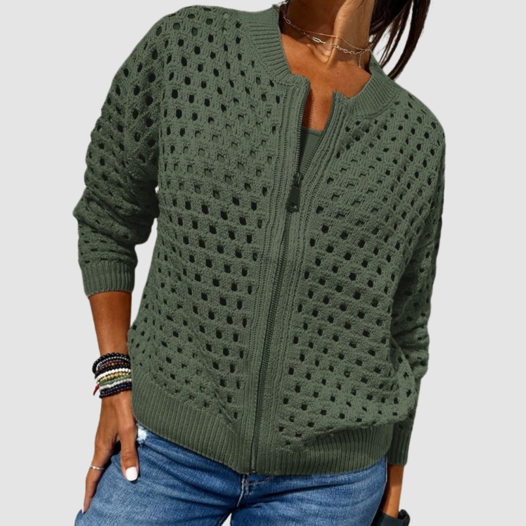 Delia | Cardigan Traforato con Zip – Lucia Toscana