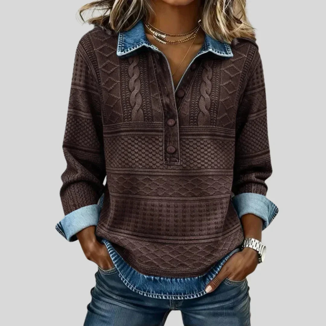Azalea - Maglione Collo a Camicia in Maglia Intrecciata Vintage