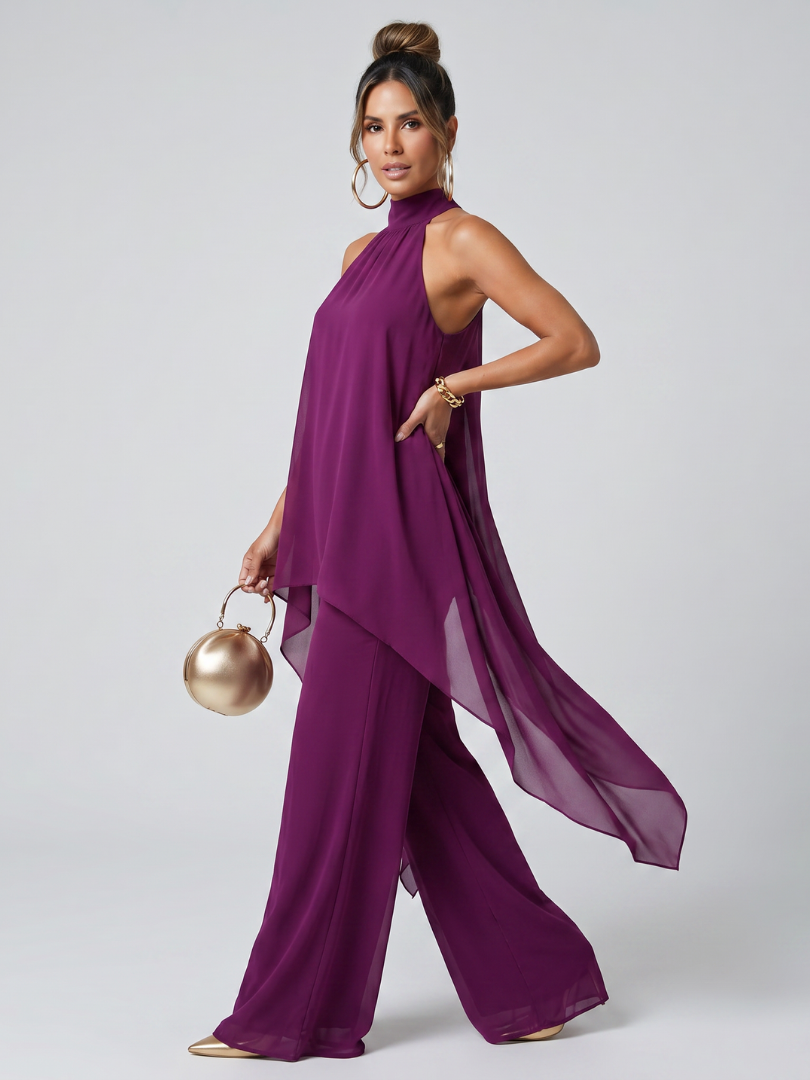 Zareen | Top Tunica Asimmetrica con Pantaloni a Gamba Larga