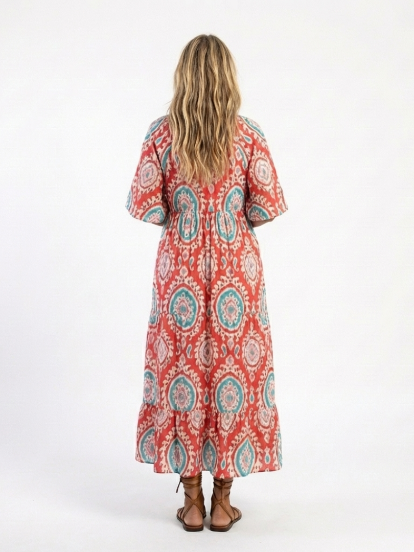 Zaria | Vestito Midi a Maniche Corte con Stampa Paisley