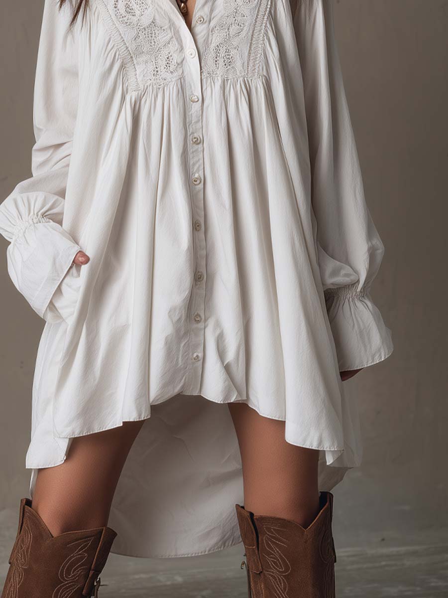 Anastasia™ | Mini Abito Camicia in Pizzo