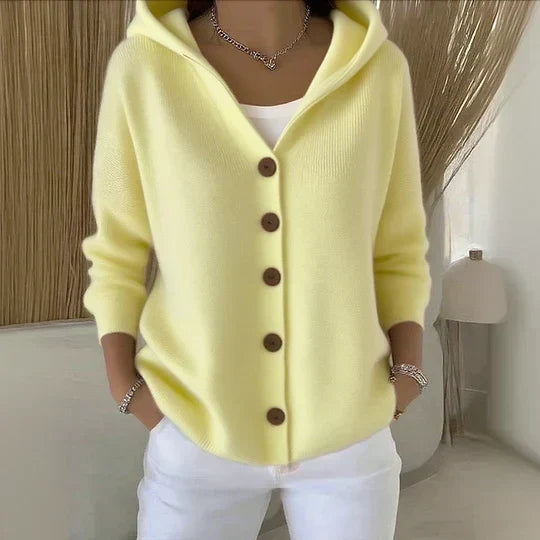 Darienne | Cardigan a Maglia con Cappuccio e Bottoni