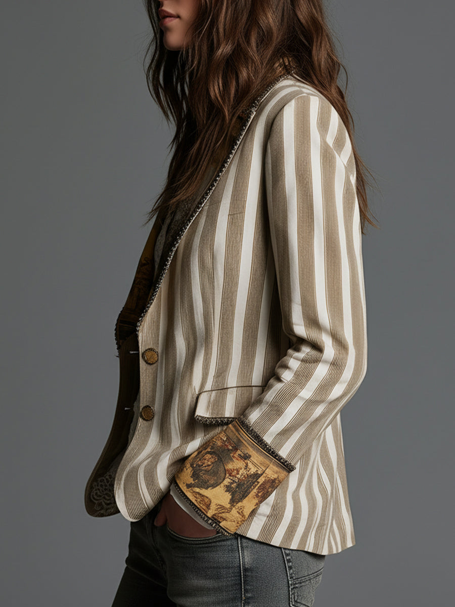 Blazer da Donna Boho a Strisce Stampato con Rever